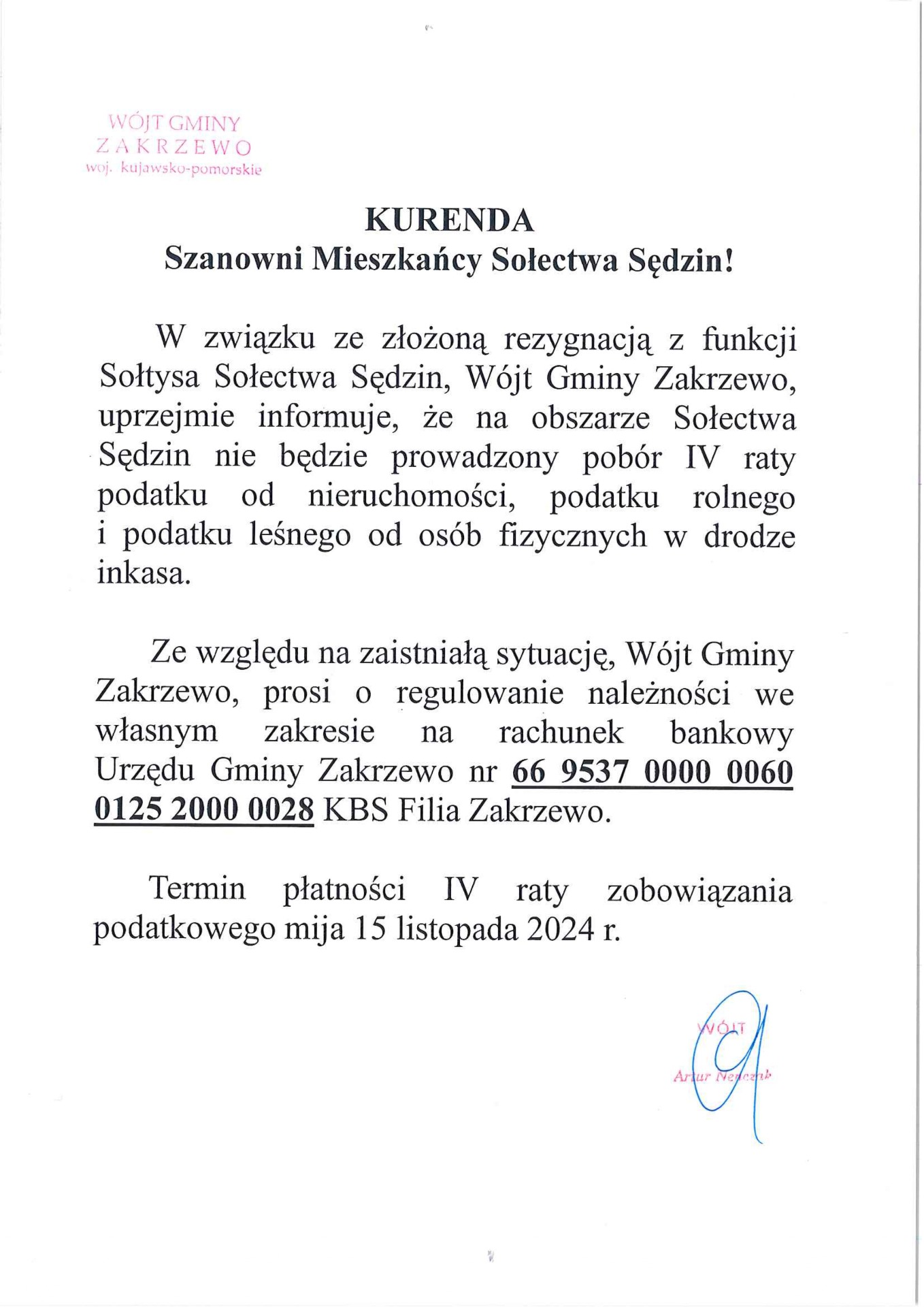 Kurenda Mieszkańcy Sędzin
