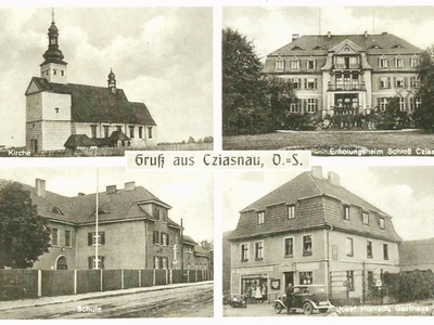 Alt=Zdjęcie przedstawia pocztówkę z Ciasnej. Zdjęcie pochodzi ze strony: https://fotopolska.eu/Ciasna/b1964,Palac.html?f=1779489-foto , dostęp online 10.10.2022." 