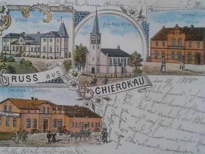 Alt:="Zdjęcie przestawia kartkę z Sierakowa Śląskiego. Zdjęcie ze strony https://fotopolska.eu/Sierakow_Slaski/b65662,Palac_von_Kitzingow.html?f=492934-foto ,dostęp 27.10. 2021r."