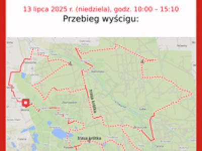 Alt=&quot;Komunikat o utrudnieniach w komunikacji podczas Wyścigu rowerowego &quot;Ciasne Szutry 13.07.2025r.&quot;.&quot;