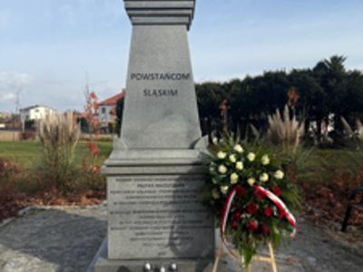 Alt="Zdjecie przedstawia złożenie kwiatów przez przedszkolaki z Glinicy z okazji Święta Niepodległości pod Pomnikiem Powstańców Śląskich."