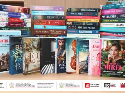 Alt="Zdjęcie przedstawia nowości książkowe zakupione przez GOKiBP w Ciasnej dofinansowane ze środków finansowych Ministra Kultury i Dziedzictwa Narodowego w ramach realizacji Narodowego Programu Rozwoju Czytelnictwa 2.0 na lata 2021-2025."