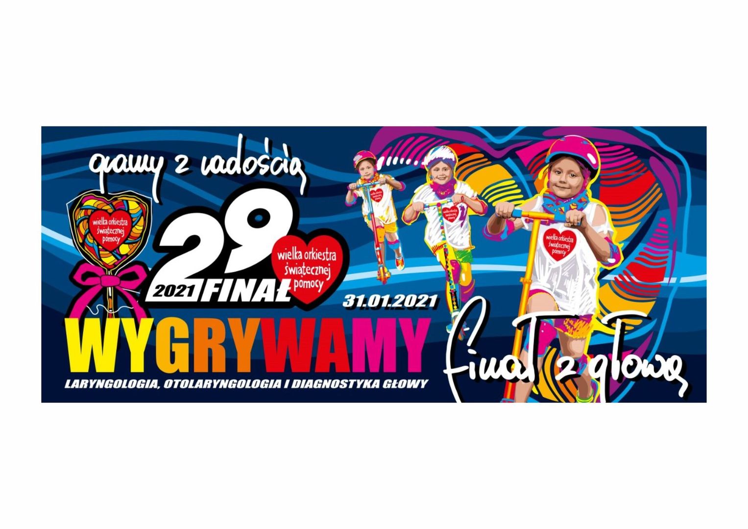 Alt= "Grafika przedstawiająca 29 finał zbiórki charytatywnej Wielkiej Orkiestry Świątecznej Pomocy."