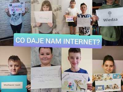 Alt= "Zdjęcie przedstawia kolaż zdjęć z hasłami dotyczącymi bezpieczeństwa w internecie."