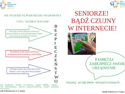 Alt= "Ulotka dla seniorów przygotowana przez uczniów Szkoły Podstawowej w Ciasnej. "