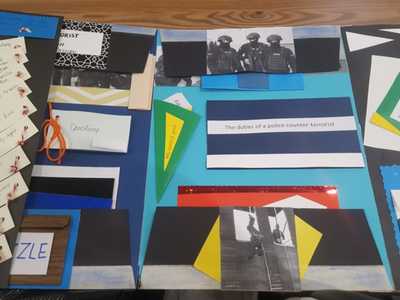 Alt= "Zdjęcie przedstawia prace konkursowe z III Gminny Konkurs Plastyczny "Mój zawód - moja pasja" – „My job- my passion”  SP Ciasna."