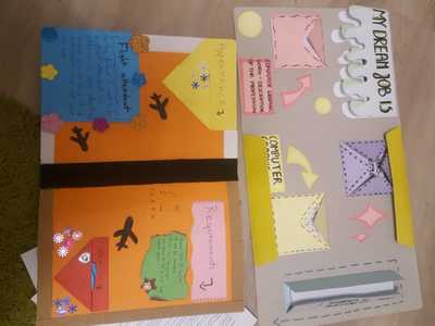 Alt= "Zdjęcie przedstawia prace konkursowe z III Gminny Konkurs Plastyczny "Mój zawód - moja pasja" – „My job- my passion”  SP Ciasna."