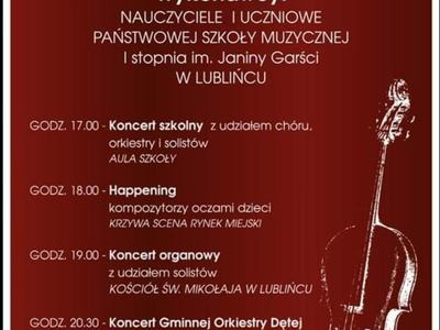 Alt="Plakat "Wieczór z Muzyką" gdzie wystąpi gminna Orkiestra Dęta z Ciasnej."