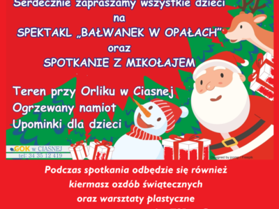 Alt="Plakat promujący spotkanie Mikołajkowe."