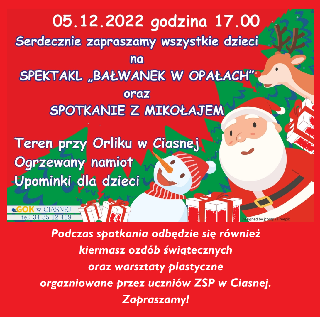 Alt="Plakat promujący spotkanie Mikołajkowe."