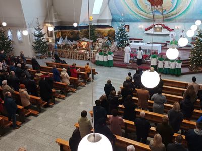 Alt="Zdjęcie przedstawia Orkiestrę Dętą z Ciasnej podczas mszy w jej intencji."