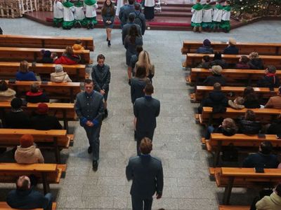 Alt="Zdjęcie przedstawia Orkiestrę Dętą z Ciasnej podczas mszy w jej intencji."