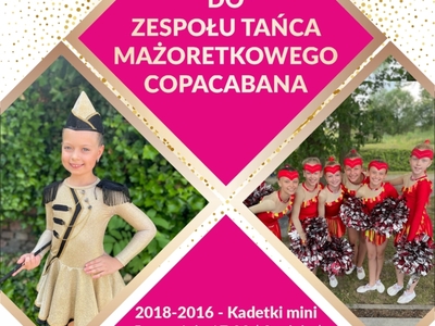 Alt="Zdjęcie przedstawia plakat naboru do Zespołu Copacabana 2023r."