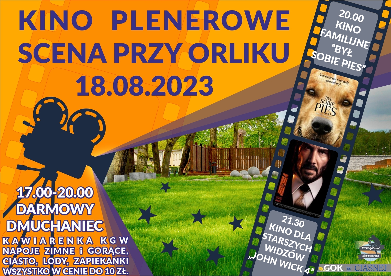 Alt="Plakat na wydarzenie - Kino Plenerowe w Ciasnej."

<a href="https://pl.freepik.com/darmowe-wektory/tlo-festiwal-filmowy-kino_6868399.htm#query=kino&position=2&from_view=search&track=country_rows_v2">Obraz autorstwa starline</a> na Freepik