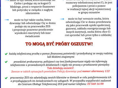 Alt="Plakat Policji Śląskiej o zagrożeniach wynikających z oszustw."