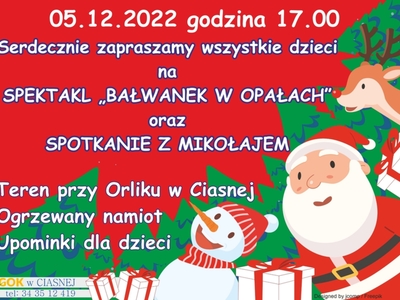 Alt="Plakat promujący spotkanie Mikołajkowe."