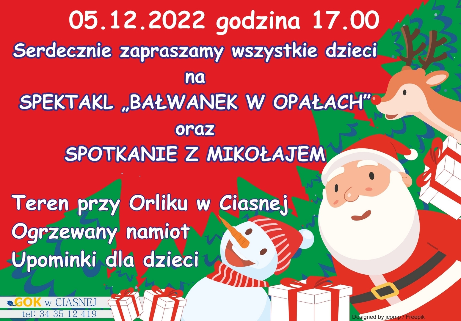 Alt="Plakat promujący spotkanie Mikołajkowe."