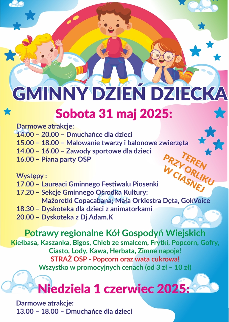 Alt="Plakat na imprezę Gminny Dzień Dziecka, 2025r."