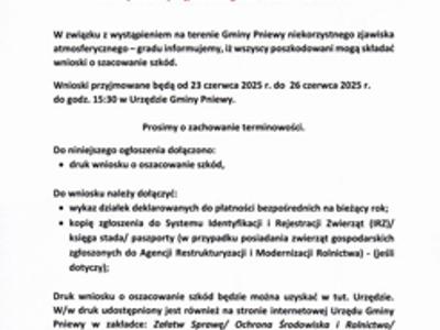 Wnioski o oszacowanie szkód GRAD czerwiec 2025