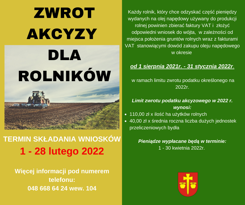 ciągnik na polu, limit zwrotu podatku w 2022 roku: 110,00 zł za 1 ha, termin składania wniosków: 1-28 luty 2022r.
