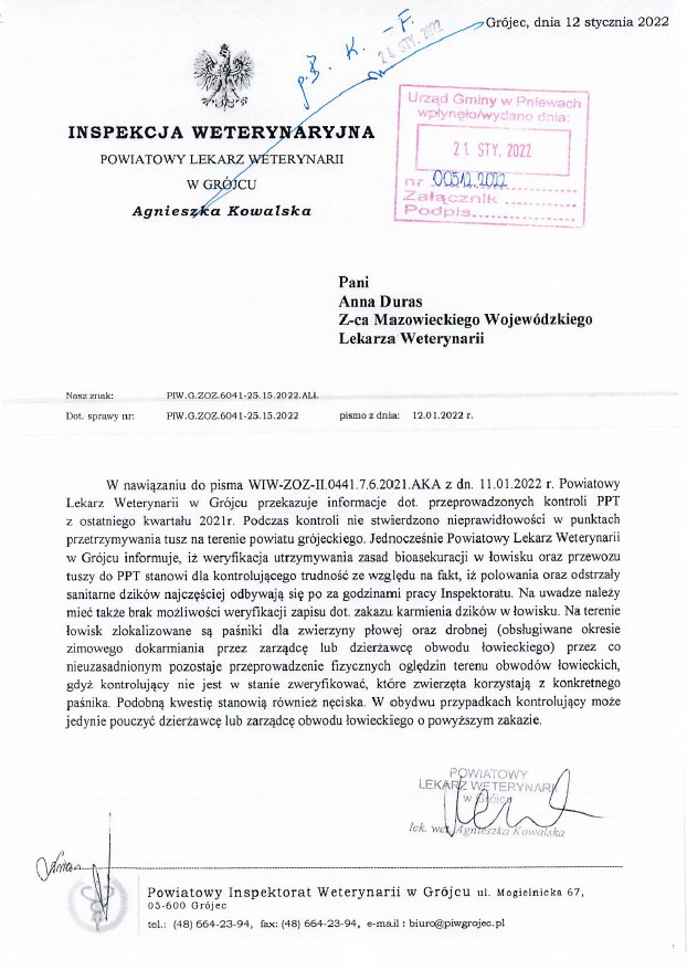 Informacja Inspekcji Weterynaryjnej dotycząca przeprowadzonych kontroli PPT