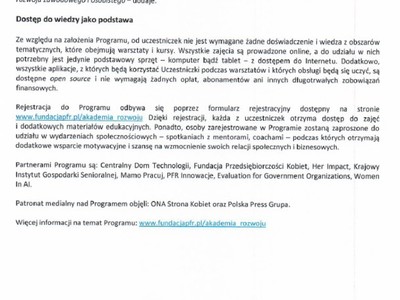 Informacja w sprawie bezpłatnych warsztatów dla kobiet.