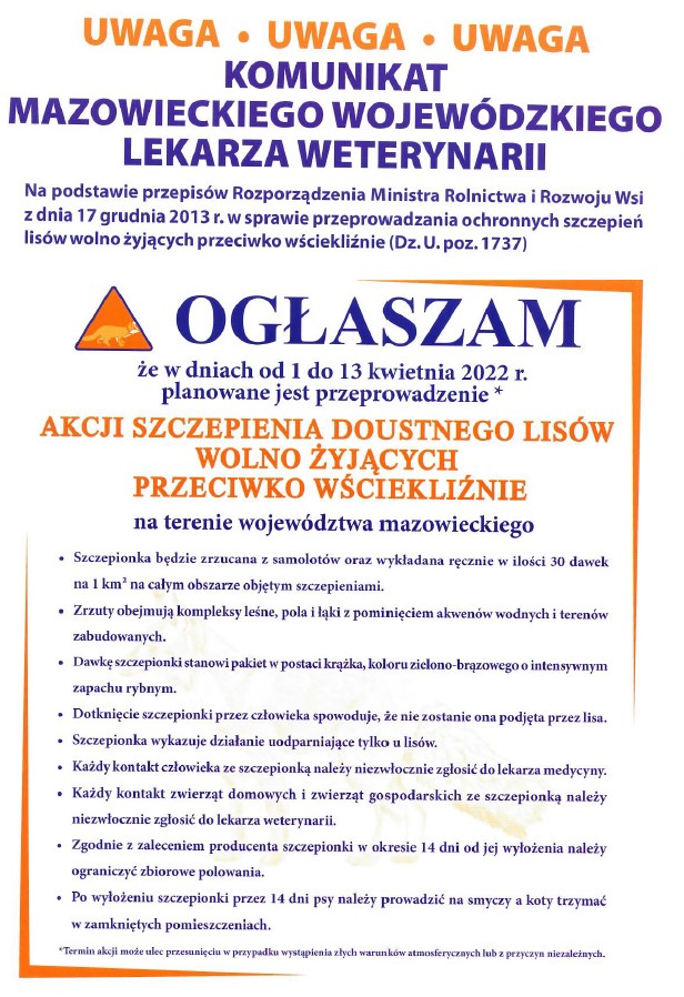 Ogłoszenie w sprawie szczepienia lisów