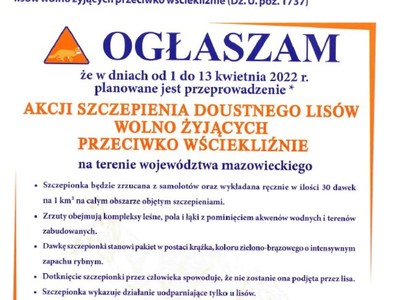 Ogłoszenie w sprawie szczepienia lisów