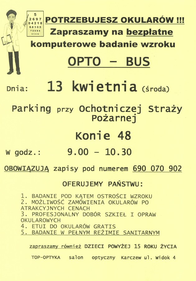 Informacja o bezpłatnym badaniu wzroku.