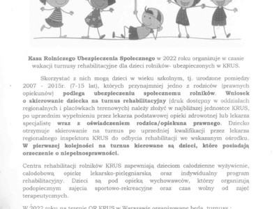 Turnusy rehabilitacyjne dla dzieci z KRUS