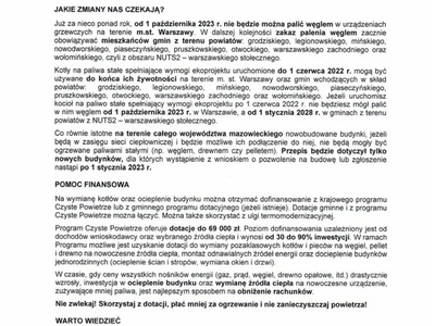 Ogłoszenie o zmianie przepisów uchwały antysmogowej dla Mazowsza