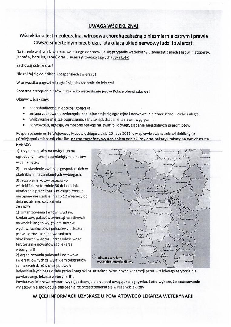 Informacja w sprawie wścieklizny w języku polskim.