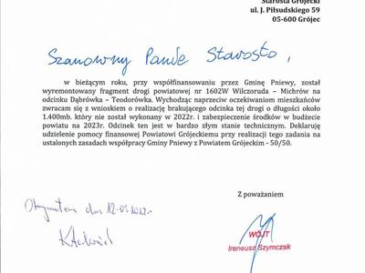 Kopia pisma do Starosty Grójeckiego