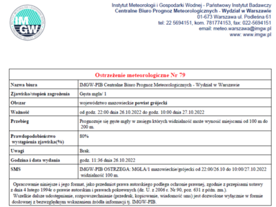 Ostrzeżenie meteo 26.10.2022