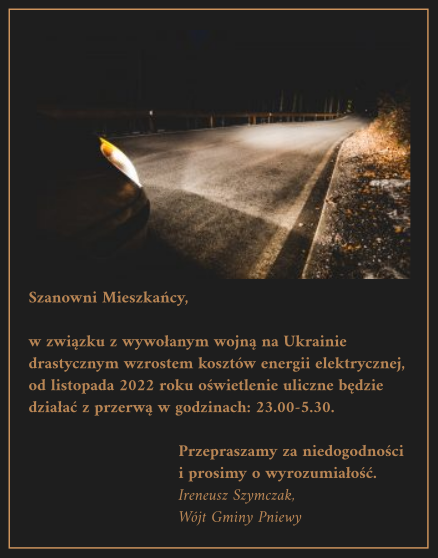 Informacja w sprawie oświetlenia ulicznego