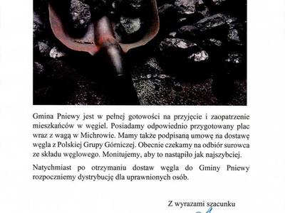 Informacja w sprawie dystrybucji węgla.