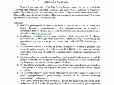 Informacja ze spotkania z dyrekcją Mazowieckiego Oddziału GDDKiA w sprawie Obwodnicy Aglomeracji Warszawskiej - 01.03.2023.