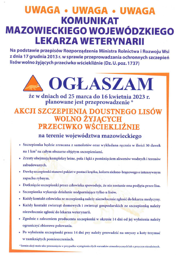 Informacja w sprawie szczepienia lisów