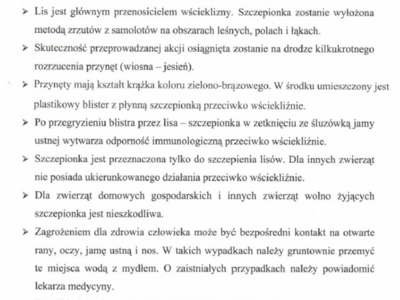 Informacja w sprawie szczepienia lisów