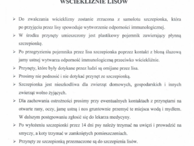 Informacja w sprawie szczepienia lisów
