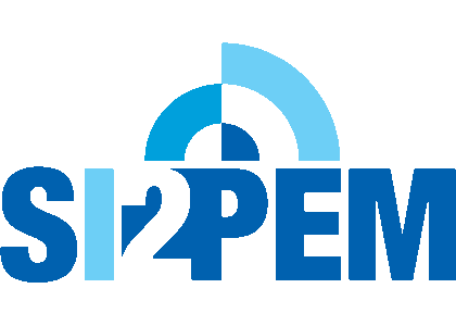 Logo SI2OEM. Napis: SI2OEM w kolorach: błękitnym, niebieskim i białym.