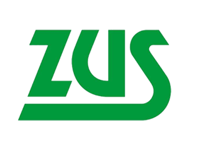 Logo ZUS. Zielone litery ZUS.