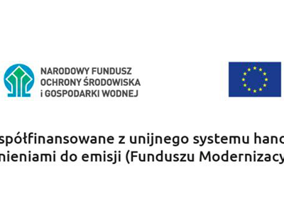 Baner z logo narodowego funduszu ochrony środowiska i gospodarki wodnej, flaga UE, dot. funduszu modernizacyjnego