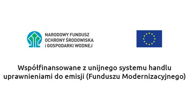 Baner z logo narodowego funduszu ochrony środowiska i gospodarki wodnej, flaga UE, dot. funduszu modernizacyjnego