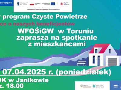Plakat - zaproszenie na spotkanie dotyczące programy Czyste Powietrze