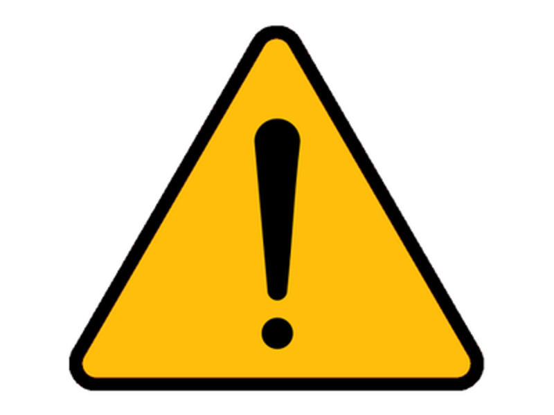 Znak ostrzegawczy - uwaga inne niebezpieczeństwa. Żółty, trójkąt z czarną obwódką i czarnym wykrzyknikiem pośrodku.