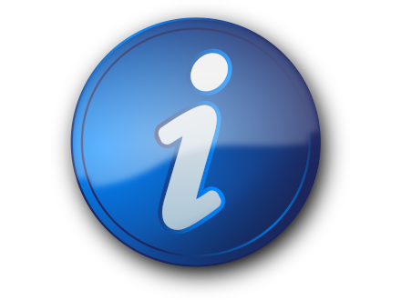 Litera "i" w niebieskim kole. 