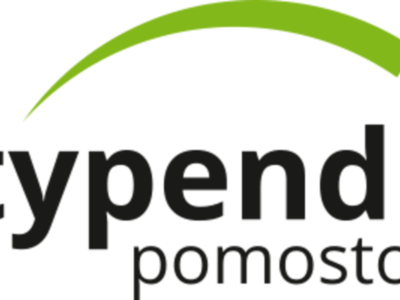 Logo: Stypendia pomostowe. Nazwa programu, a nad napisem zielony łuk.