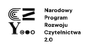 Logo Narodowego Programu Rozwoju Czytelnictwa 2.0. Stylizowane czarne litery: CZY...