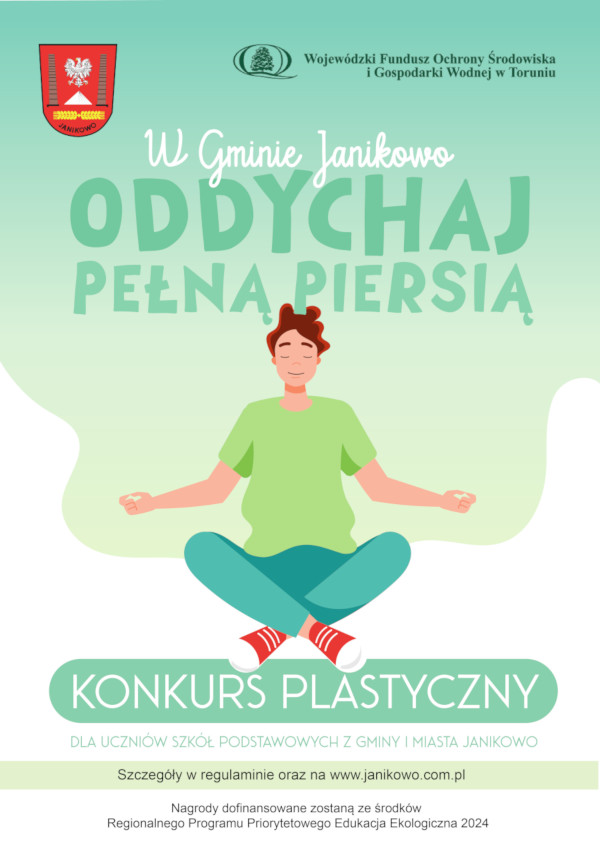 Plakat promujący konkurs: W Gminie Janikowo Oddychaj Pełną Piersią